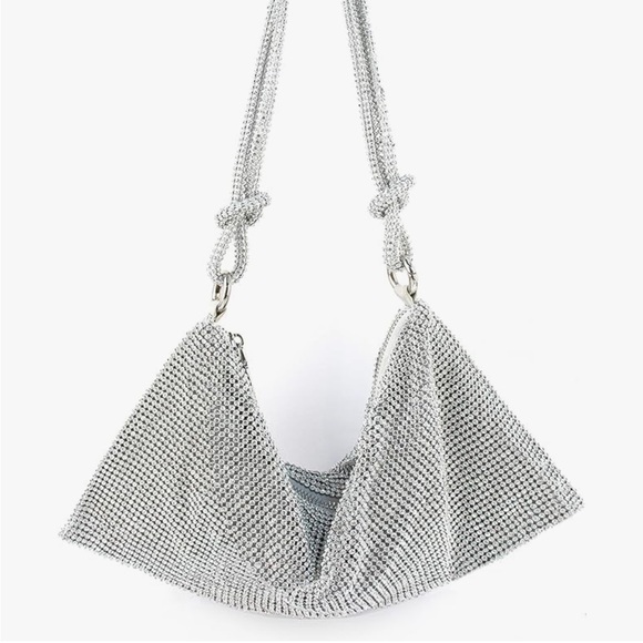 Handbags - Rhinestone Purse Silver Hobo Purse